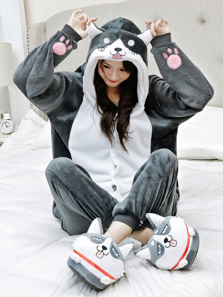 Image of Kigurumi Pigiama Husky Dog Tutina Adulti Unisex Flanella Inverno Sleepwear Costume Cosplay Halloween