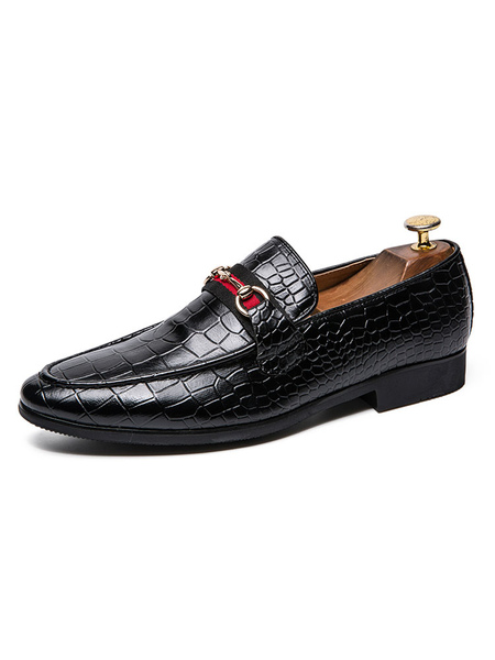 

Milanoo Mens Loafer Shoes Black Lizard Print Slip-On Shoes, Black;coffee brown