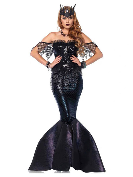 

Milanoo Mermaid Costumes Women's Black Art Deco Dress Polyester Fairytale Two-Tone Holidays Costume