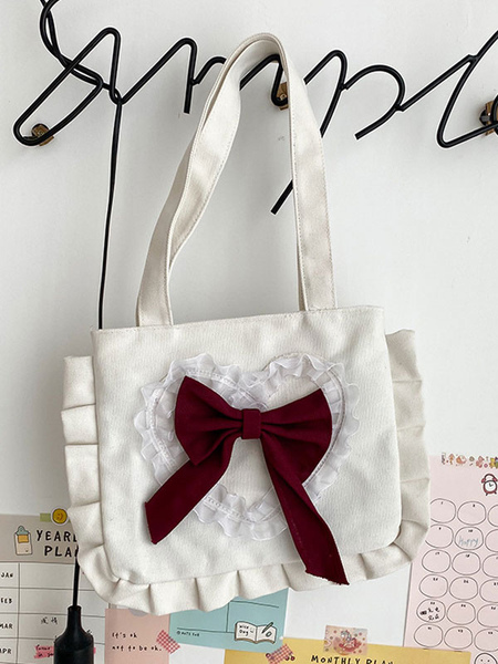

Milanoo Sweet Lolita Bag White Canvas Polyester Bow Lolita Accessories Lolita Shoulder Bag, White;black