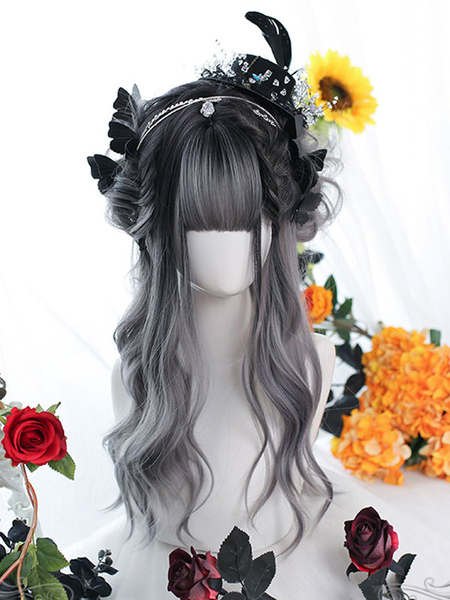 

Milanoo Harajuku Fashion Lolita Wig Deep Gray Long Heat-resistant Fiber Lolita Accessories