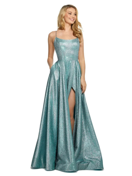 Milanoo Customize Evening Dress A-Line Polyester Sweep Criss-Cross Formal Party Dresses Backless Pol, Pastel Blue  - buy with discount