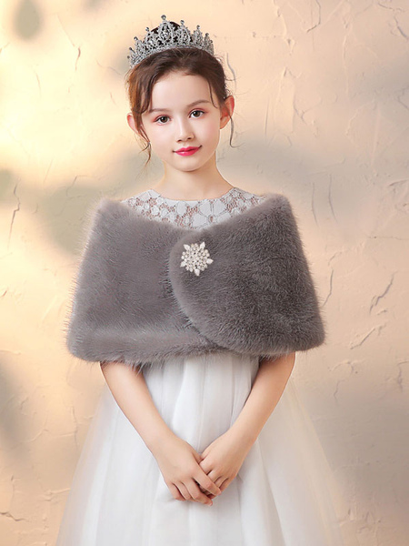 Milanoo Flower Girl Wraps Grey Sleeveless Faux Fur Cape Flower Girl Winter Tops, Silver  - buy with discount