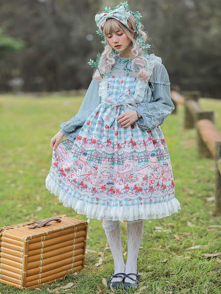 Image of Sweet Lolita JSK Dress Infanta Fairytale Light Sky Blue Sleeveless Ruffles Lolita Jumper Skirts