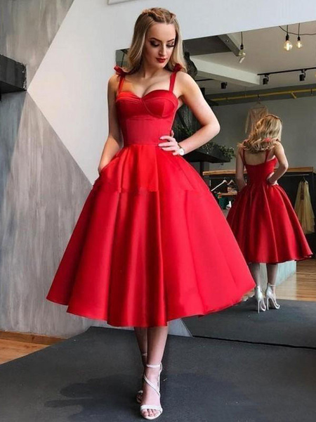 Image of Abito da sposa vintage anni &#39;50 rosso abiti da sposa cinghie abiti da sposa pieghettati