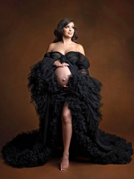 

Milanoo Maternity Wedding Dress Strapless Open Shoulder Organza Long Bridge Gowns With Train, Burgundy;black;royal blue