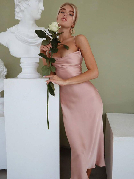 Milanoo Evening Gown Cameo Brown Sheath Strapless Elastic Silk Like Satin Sleeveless Backless Pleate, Cameo Pink  - buy with discount