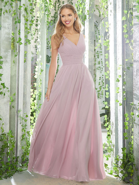 Milanoo Bridesmaid Dress A-Line V-neck Sleeveless Zipper Floor-Length Chiffon Lavender Purple Weddin  - buy with discount