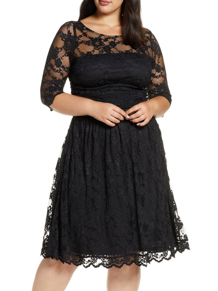 

Milanoo Black Party Dress For Mother Of The Bride Jewel Neck Half Sleeves Sheath Cut Out Lace Weddin