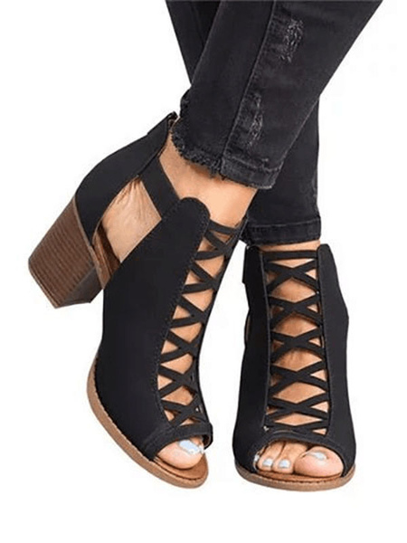 

Milanoo Black Heel Sandals For Women Stiletto Heel Open Toe PU Leather Casual Strappy Sandals, Khaki;black