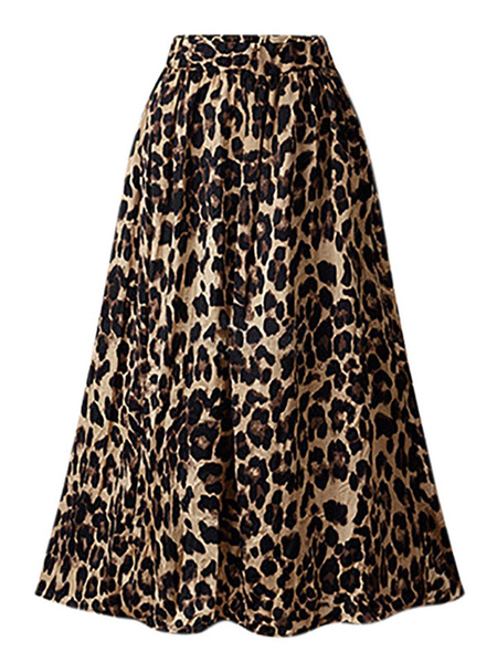 Plus Size Dress Elastic Waist Leopard Printed Pattern Polyester Mid-Calf Summer Dress