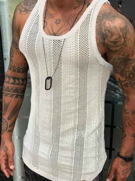 

Milanoo Men\'s Clothing Tanks T-Shirts & Tanks Tank For Men Chic Jewel Neck Slim Fit White summer t
