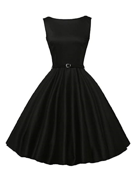 

Milanoo Black Vintage Dress 1950s Women Sleeveless Jewel Neck Rockabilly Dress, Black;burgundy;ture red