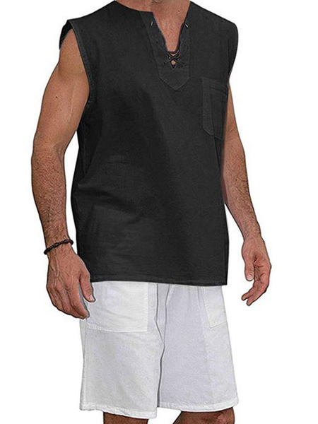 

Milanoo Men\'s Clothing Tanks T-Shirts & Tanks Tank For Men V-Neck Relaxed Fit Black summer top, White;dark navy;black;light apricot
