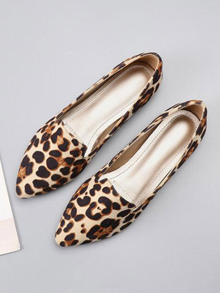 

Milanoo Women Flat Shoes Leopard Pointed Toe Slip-On Ballerina Flats, Leopard;coffee brown;black;apricot