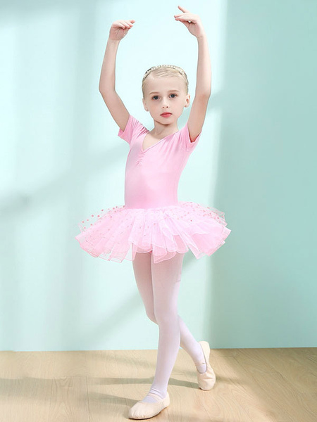 Image of Costumi di danza classica Rosa Ballerina per bambini da donna Ritagliata con volant a pois Pieghettato in misto cotone Abito tunica performance wear