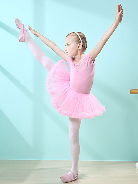 Image of Vestito da balletto Rosa Ballerina per bambini da donna Ritagliata con volant Opera d&#39;arte Abito in misto cotone pieghettato Tunica da performance
