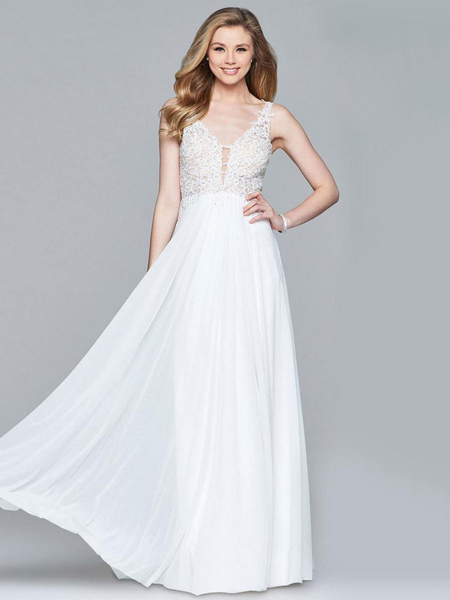 Black A-Line V-Neck Sleeveless Chiffon Sleeveless Long Lace Wedding Guest Dresses
