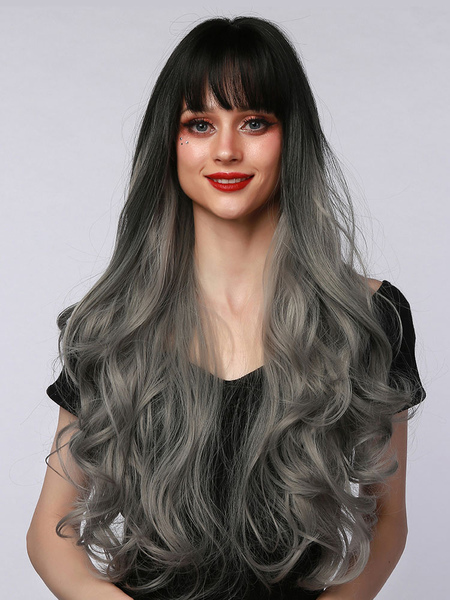 

Milanoo Long Wig For Woman Deep Gray Heat-resistant Fiber Highlighting Hair Long Synthetic Wigs