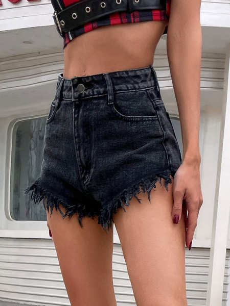 Milanoo Black Shorts For Women Denim High Rise Waist Zipper Fly Casual Summer Cowboy Shorts  - buy with discount
