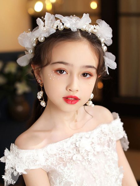 

Milanoo Flower Girl Headpieces Ivory Pearl Head Flower Kids Hair Accessories