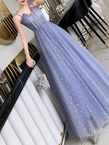 

Milanoo Prom Dress Blue Ball Gown Strapless Tulle Sleeveless Lace Up Floor-Length Wedding Guest Dres, Baby blue