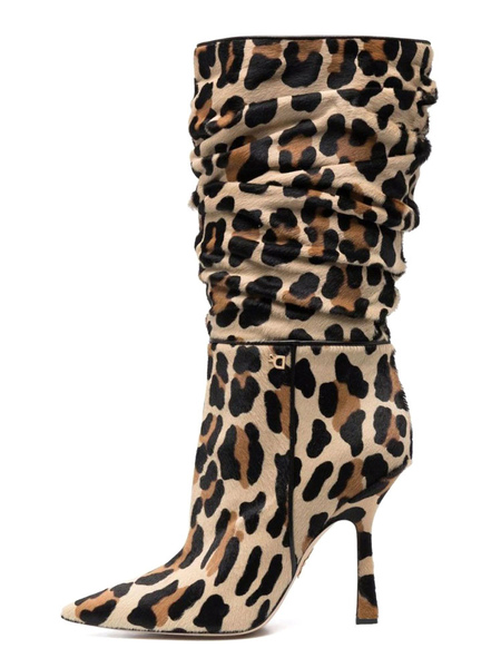 Image of Boots Boots Stilotto Heel Pointed Toe Leopard Pattern Stivali a metà vitello