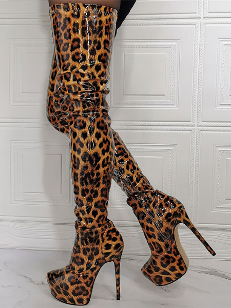 Image of Stivali da donna con tacco alto e plateau con stampa animalier