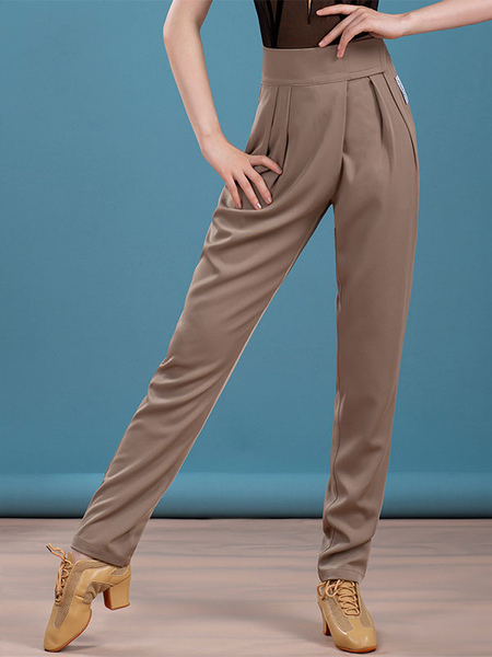 Image of Pantaloni da ballo latino da donna Pantaloni in lycra spandex marrone chiaro Costume da ballo