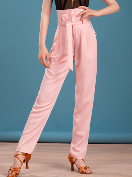 Image of Pantaloni da ballo latino per donna Pantaloni in lycra spandex rosa Costume da ballo
