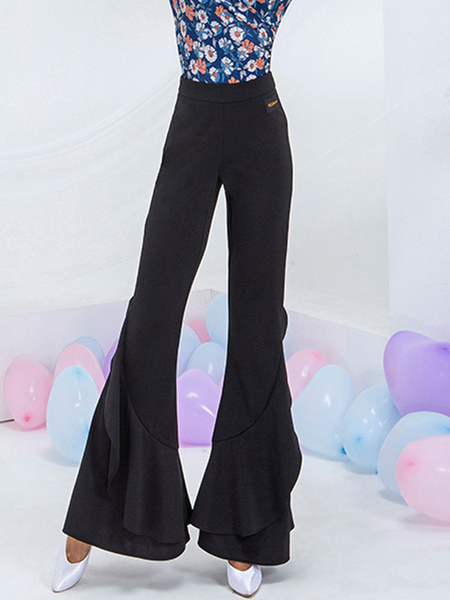 Image of Costumi da ballo da sala Pantaloni svasati in lycra spandex nero Abbigliamento da ballo