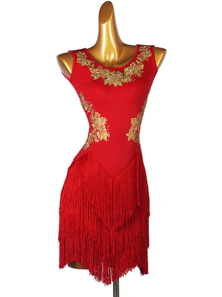 Image of Abiti da ballo latino Vestito rosso da donna in lycra spandex Costume da ballo latino ballerino