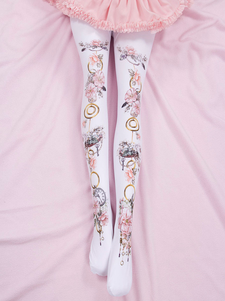 

Milanoo Sweet Lolita Socks Pink Spandex Floral Print Lolita Accessories