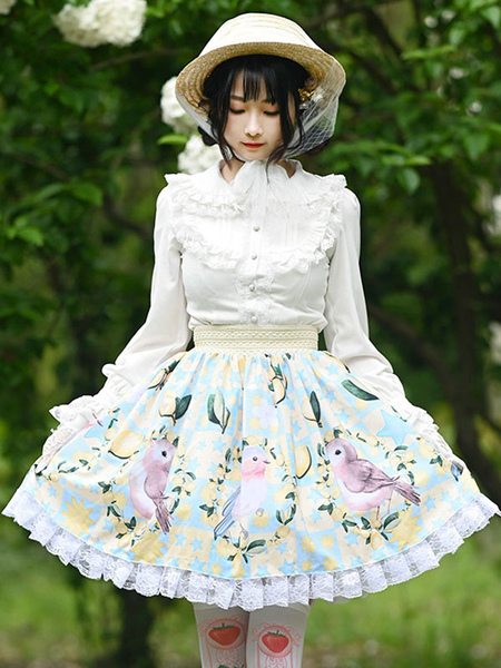 Image of Sweet Lolita Overskirt Animal Print Azzurro cielo Tea Party Quotidiano Casual Pizzo Lolita Gonne
