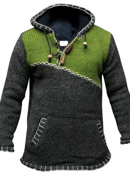 

Milanoo Men\\' Sweaters Men\' Pullover Knitwear Hooded Color Block Winter Green Green, Grey;yellow;red;green
