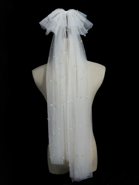 

Milanoo Ivory Wedding Veil Two Tier Bows Tulle Cut Edge Drop Bridal Veils