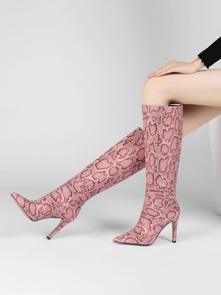 Image of Stivali da donna Peach Pink Pointed Toe Stiletto Heel Stivali al ginocchio