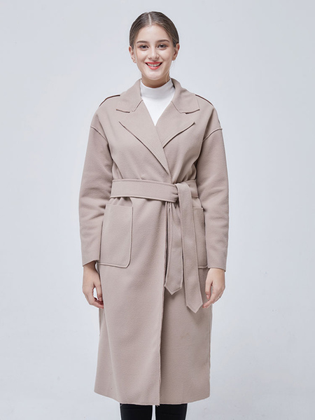 Milanoo Outerwear For Woman Turndown Collar Lace Up Casual Knotted Apricot Maxi Coat  - buy with discount