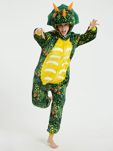 Image of Pigiama Kigurumi dinosauro per costumi Kigurumi in poliestere verde per adulti