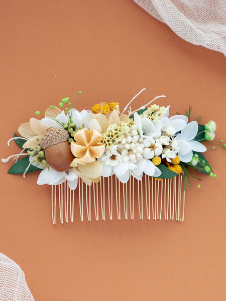 Image of Accessori per capelli con fiore essiccato pettine da sposa copricapo bianco per la sposa