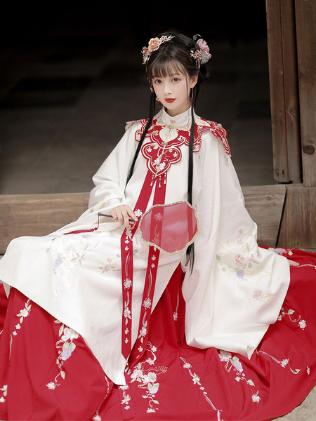 Image of Stile cinese Lolita Op Dress da 2 pezzi Set Bianco manica lunga in poliestere Lolita Lolita Dress Outfit