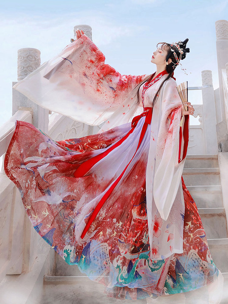 Image of Camicie a maniche lunghe della dinastia cinese Weijin nel cappotto a maniche larghe Set da 3 pezzi Eric White Maniche lunghe Polyeste Han Dynasty Outfit