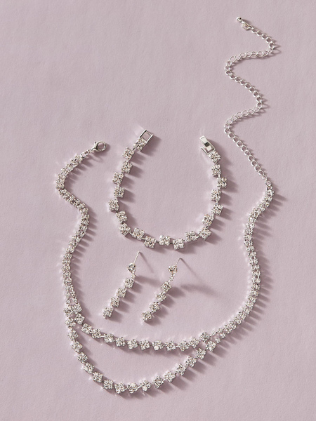 Image of Set di gioielli Bianco aragosta artiglio chiusura strass lega lega strass forato 3 pezzi set di gioielli geometrici