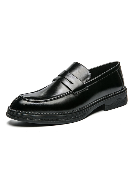 Image of Scarpe da uomo mocassini slip on punta tonda in pelle sintetica mocassini neri scarpe da ballo