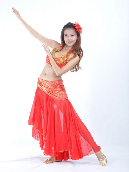 Image of Danza del ventre Top con paillettes rosse per adulti Abito da ballo in chiffon da donna