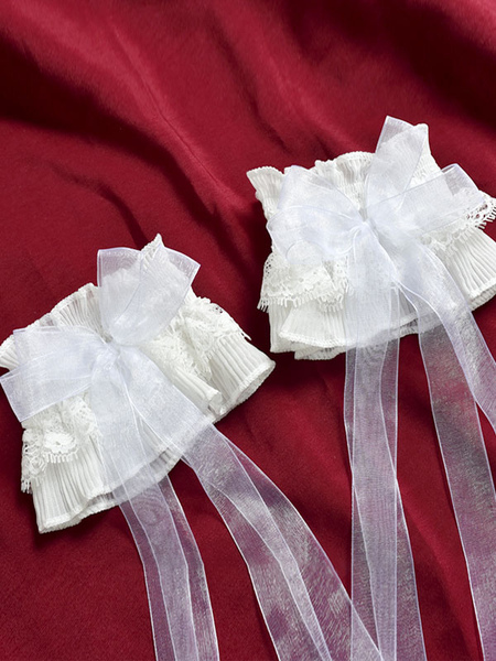 Image of ROCOCO Style Lolita Accessori Fiocchi in pizzo bianco Maniche corte in fibra di poliestere Pizzo Varie