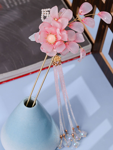 Image of Accessori Lolita in stile cinese Fiori rosa Catene Copricapo in metallo Varie