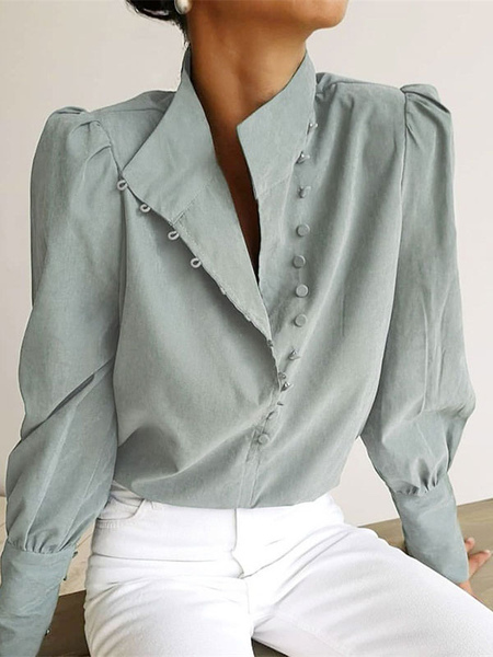 Image of Camicia per donna Top in poliestere classico a maniche lunghe con scollo a V bianco