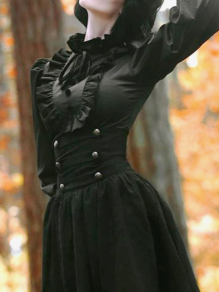 Image of Camicette Sweet Lolita Camicetta Lolita a maniche lunghe con volant Camicia Lolita nera