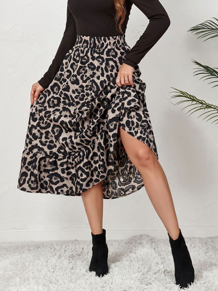 Image of Gonna da donna leggera albicocca stampa leopardata in chiffon lungo autunno e inverno pantaloni da donna